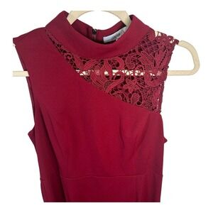 NWT Nordstrom Rack Long Sleeveless High Neck Sheath Dress Maroon w Lace - Size M